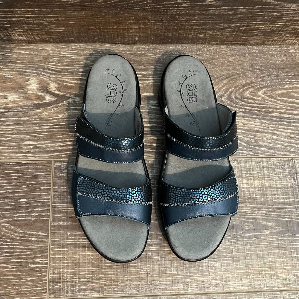 SAS Nudu Slide Leather Sandal – Navy Blue – Size 10
